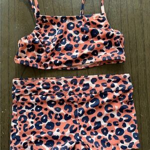 Cat & Jack Leopard Print Two-Piece Crop Top & Shorts Set - Coral Navy L (10-12)